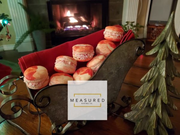 Peppermint Macarons edged in Crushed Peppermints