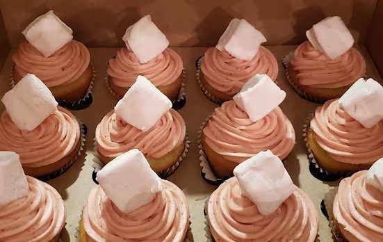 Strawberry Cupcakes with Strawberry Frosting and Strawberry Marshmallows