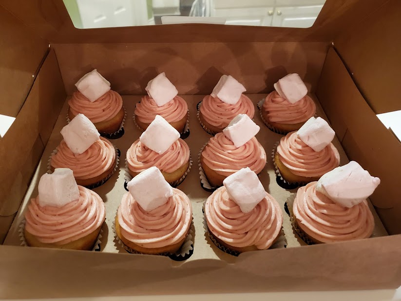 Strawberry Cupcakes with Strawberry Frosting and Strawberry Marshmallows
