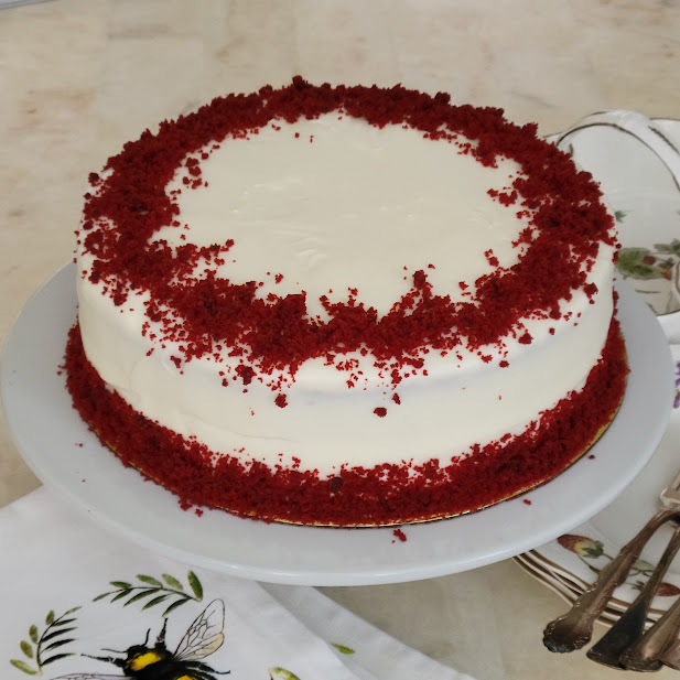 Red Velvet Cake with Cream Cheese Frosting and Cake Crumbs